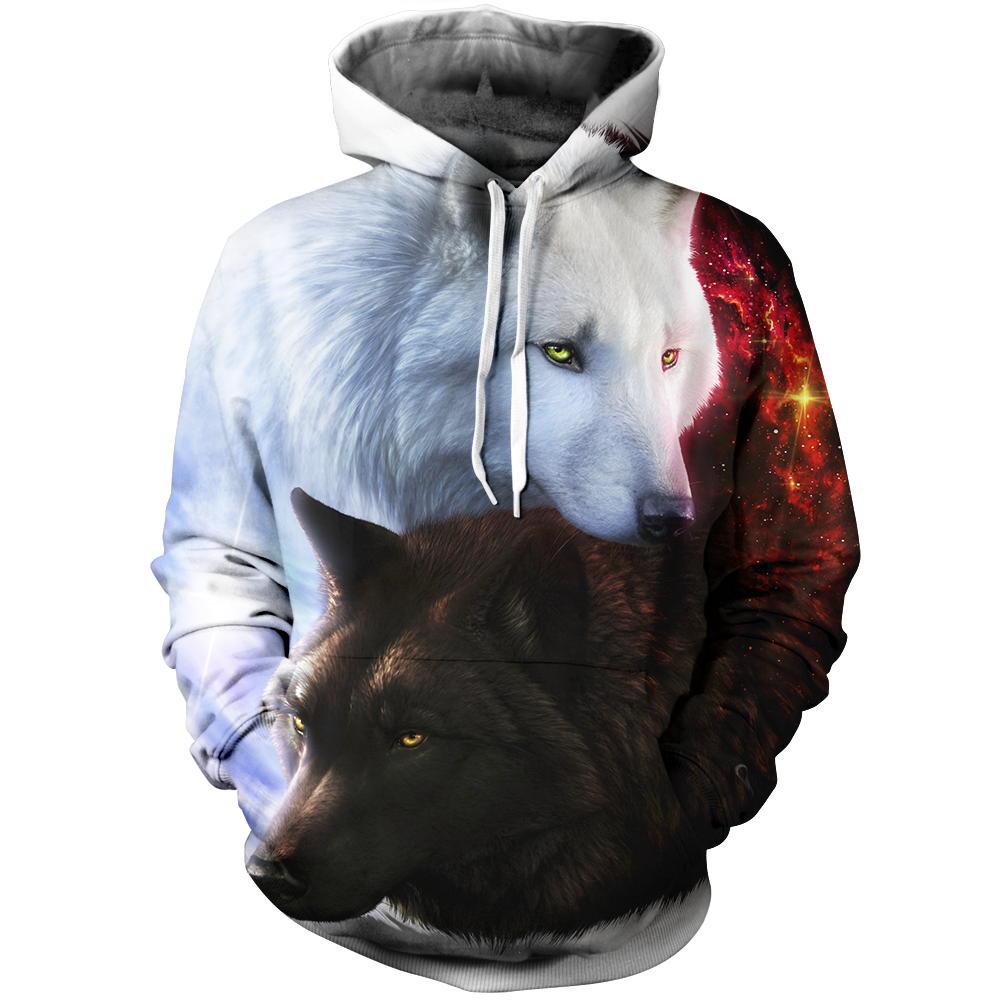 Yin Yang Fire Ice Wolves Unisex Pullover Hoodie