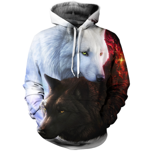 Yin Yang Fire Ice Wolves Unisex Pullover Hoodie